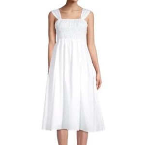 Nannette WHITE Women's Smocked Sleeveless MIDI Dress,